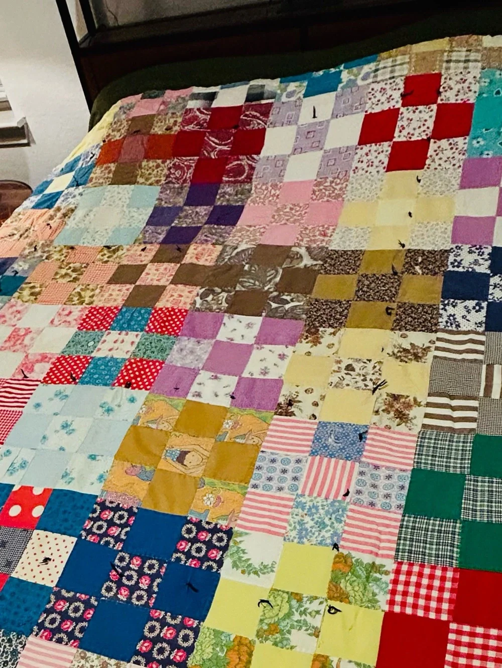 Whimsical Antique handmade cotton patchwork quilt rustic country folk art